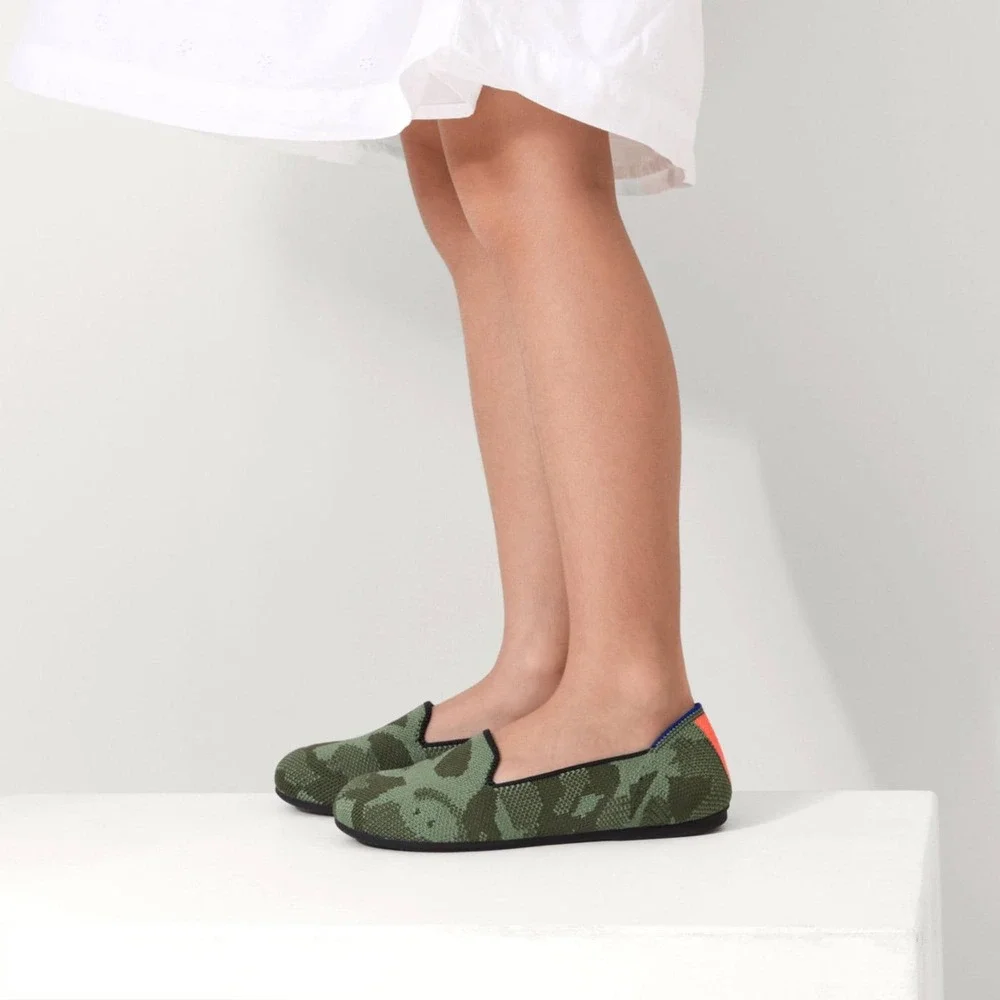 Rothys Kids Loafers Green Camo Knit‎ Slip On Shoes Size K12 004-102